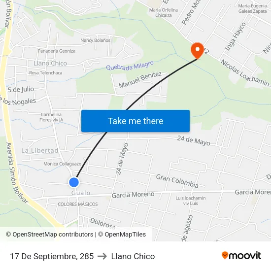 17 De Septiembre, 285 to Llano Chico map