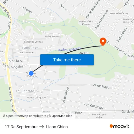 17 De Septiembre to Llano Chico map