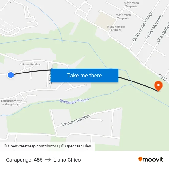Carapungo, 485 to Llano Chico map