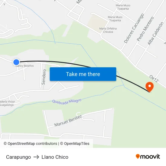 Carapungo to Llano Chico map