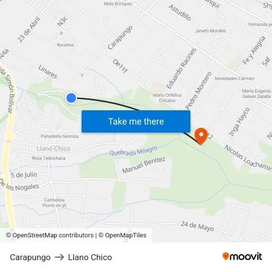 Carapungo to Llano Chico map