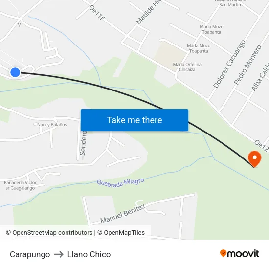 Carapungo to Llano Chico map