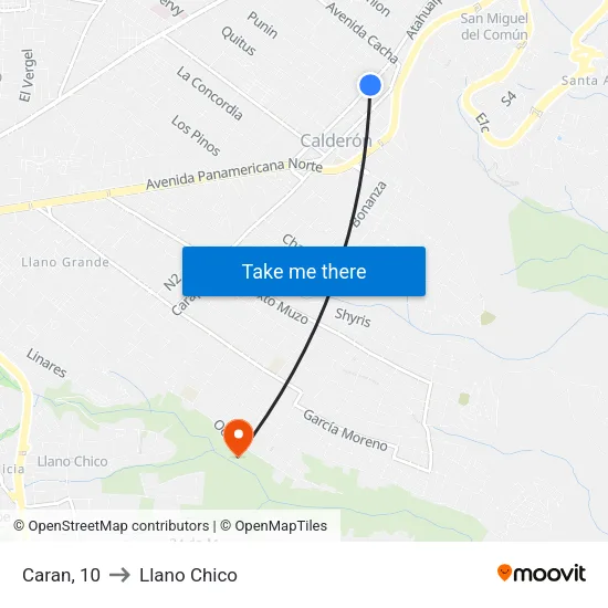 Caran, 10 to Llano Chico map