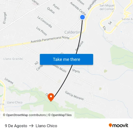 9 De Agosto to Llano Chico map