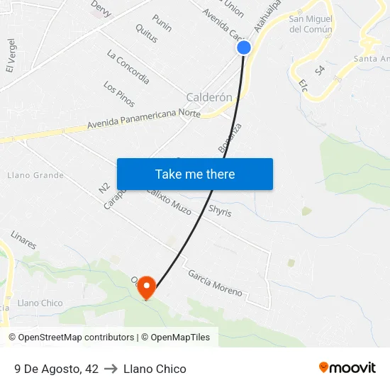 9 De Agosto, 42 to Llano Chico map