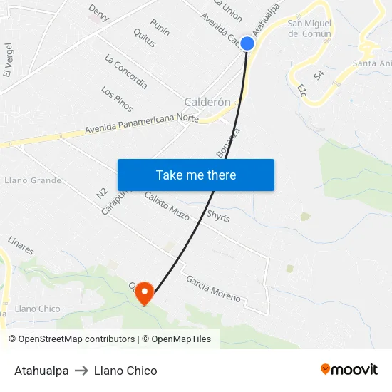 Atahualpa to Llano Chico map