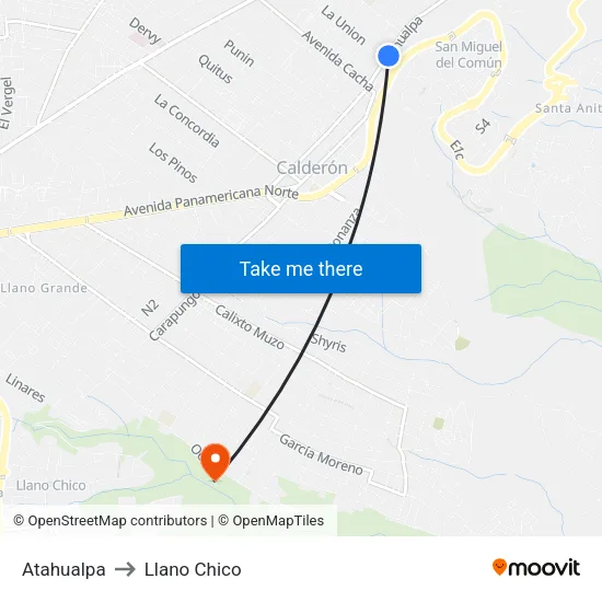 Atahualpa to Llano Chico map