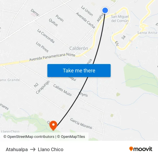 Atahualpa to Llano Chico map