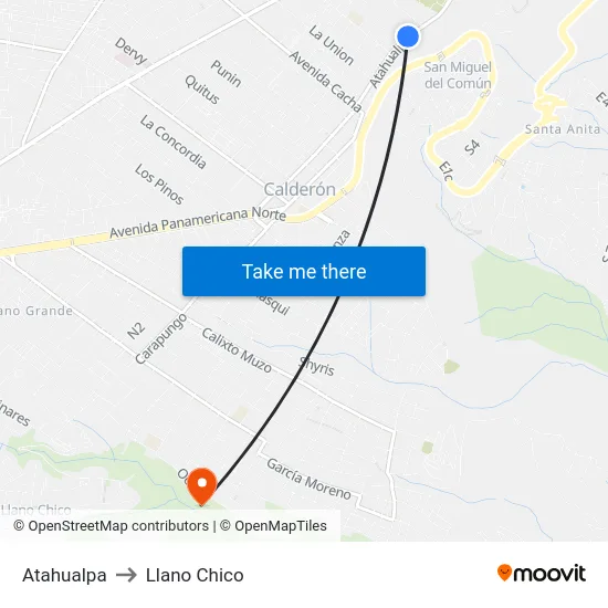 Atahualpa to Llano Chico map