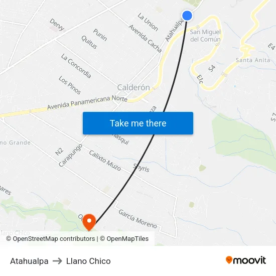 Atahualpa to Llano Chico map