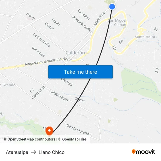 Atahualpa to Llano Chico map