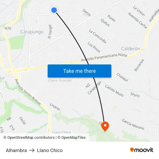 Alhambra to Llano Chico map