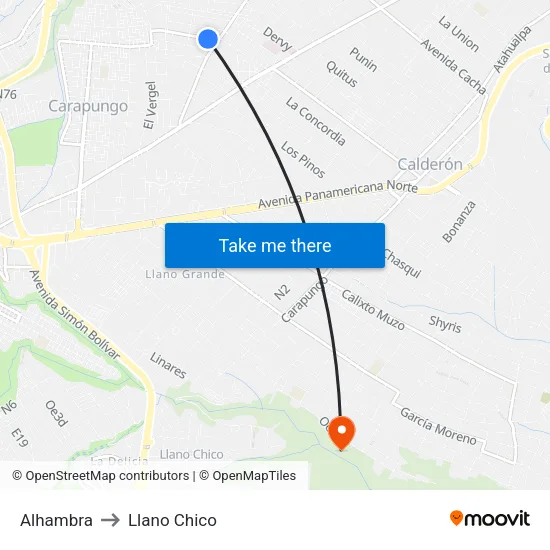 Alhambra to Llano Chico map