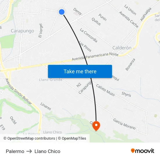 Palermo to Llano Chico map