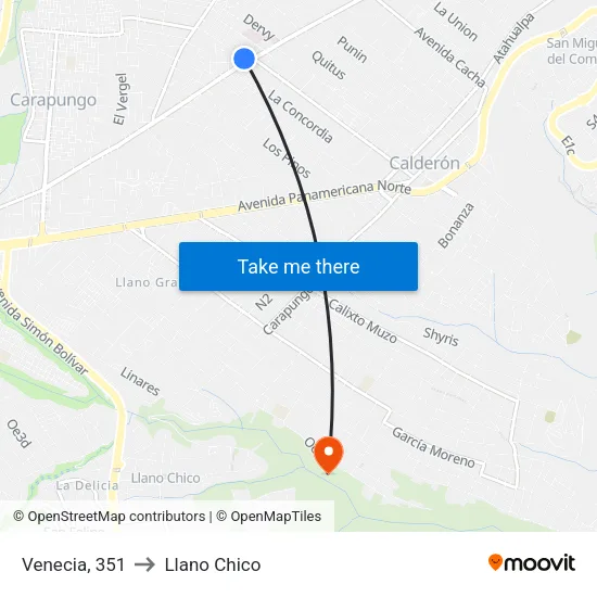 Venecia, 351 to Llano Chico map