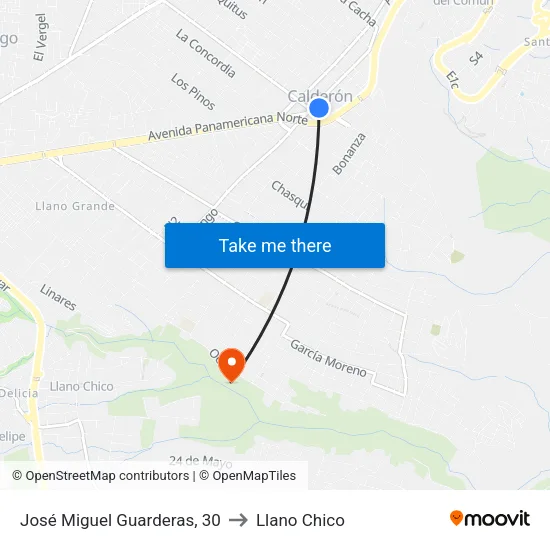 José Miguel Guarderas, 30 to Llano Chico map