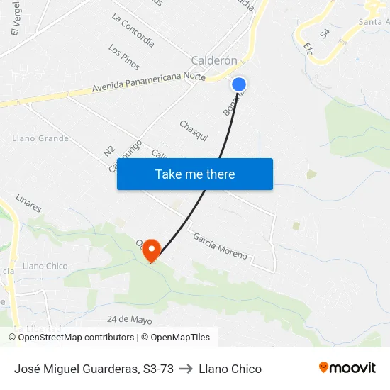José Miguel Guarderas, S3-73 to Llano Chico map