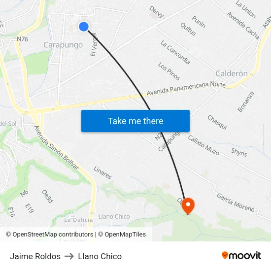 Jaime Roldos to Llano Chico map
