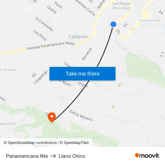 Panamericana Nte to Llano Chico map
