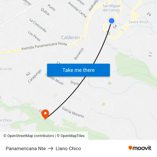 Panamericana Nte to Llano Chico map