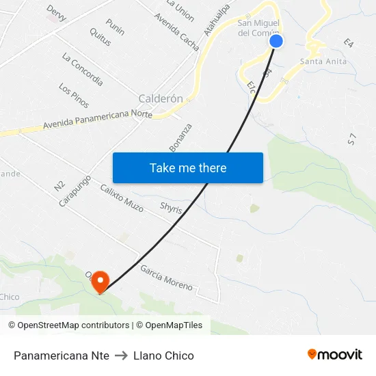 Panamericana Nte to Llano Chico map