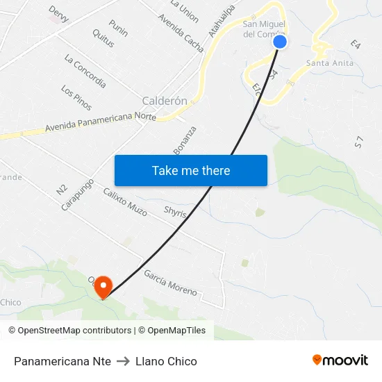 Panamericana Nte to Llano Chico map