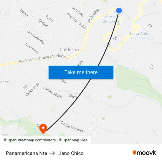 Panamericana Nte to Llano Chico map