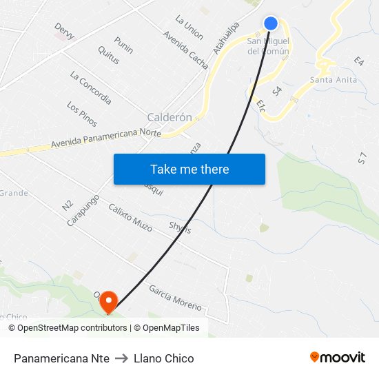 Panamericana Nte to Llano Chico map