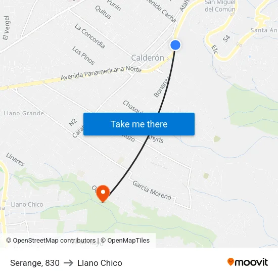 Serange, 830 to Llano Chico map
