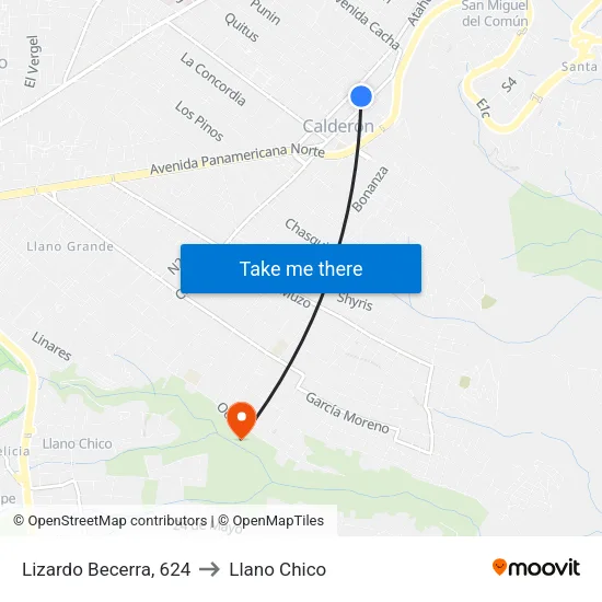 Lizardo Becerra, 624 to Llano Chico map