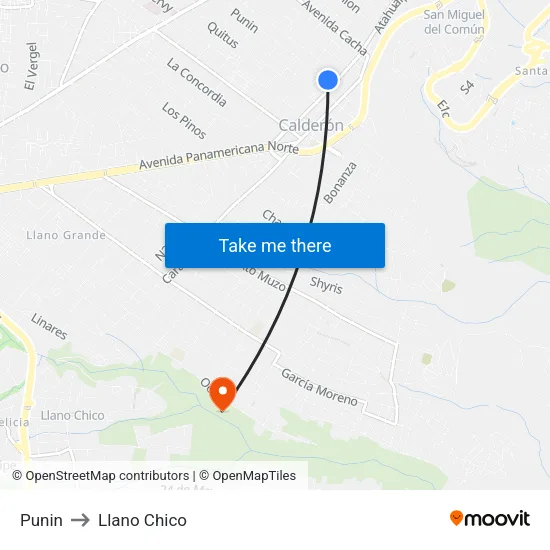 Punin to Llano Chico map
