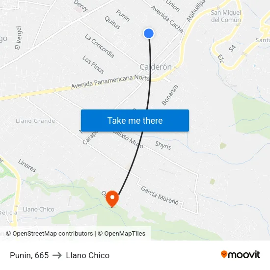 Punin, 665 to Llano Chico map