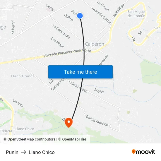 Punin to Llano Chico map