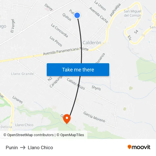 Punin to Llano Chico map
