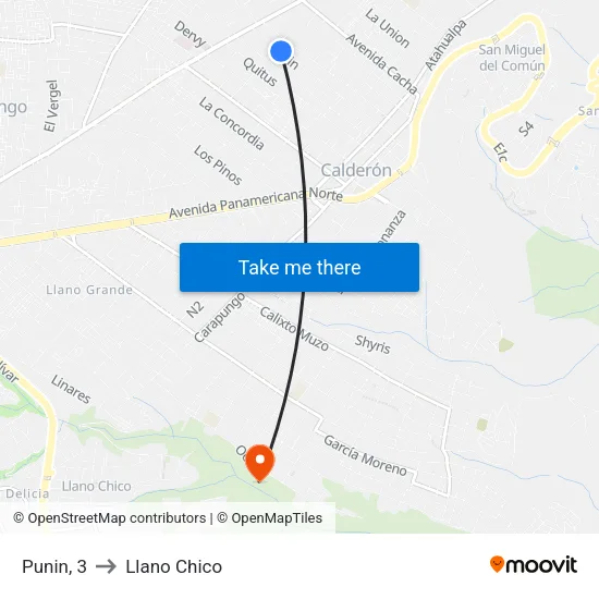 Punin, 3 to Llano Chico map