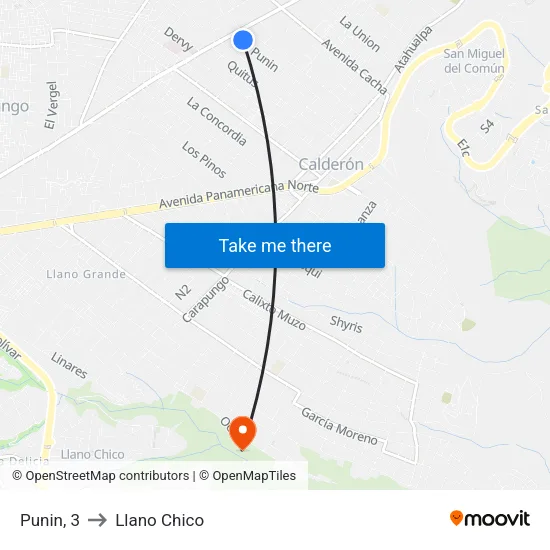 Punin, 3 to Llano Chico map