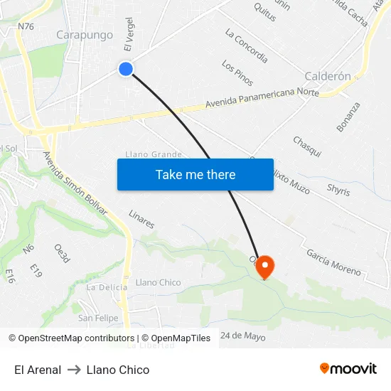 El Arenal to Llano Chico map