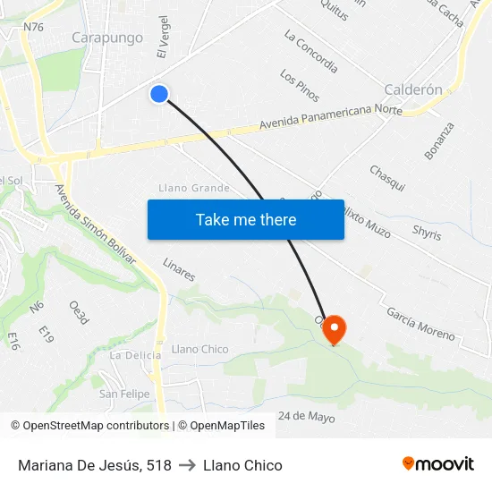 Mariana De Jesús, 518 to Llano Chico map