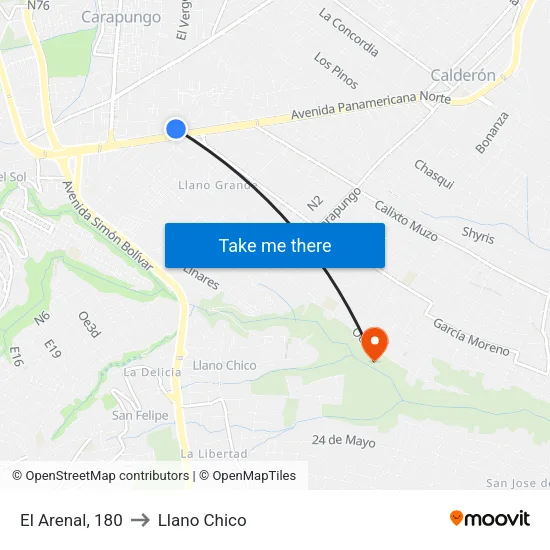 El Arenal, 180 to Llano Chico map