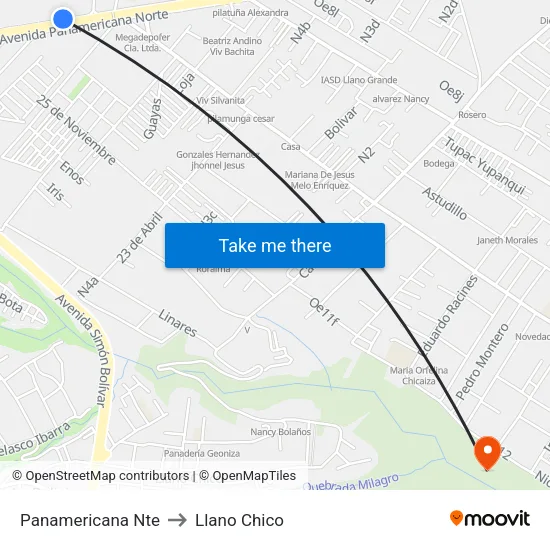 Panamericana Nte to Llano Chico map