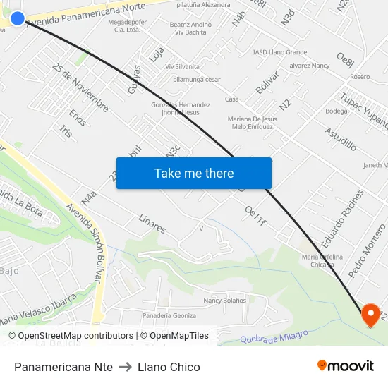 Panamericana Nte to Llano Chico map