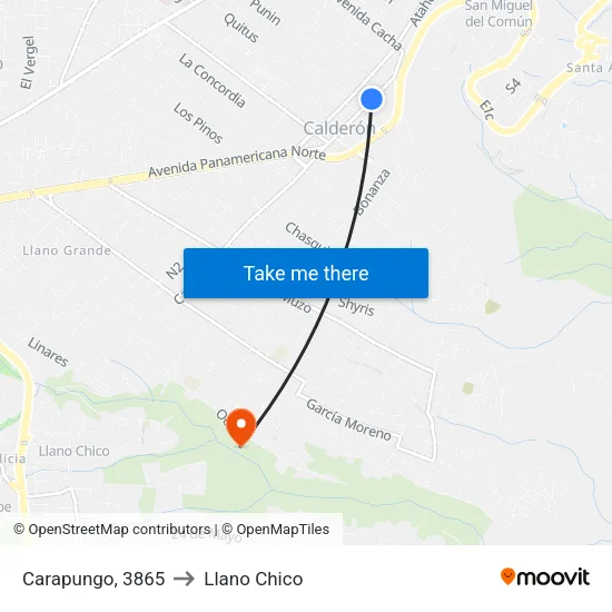 Casa Somos Calderón to Llano Chico map