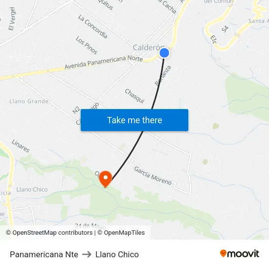 Panamericana Nte to Llano Chico map
