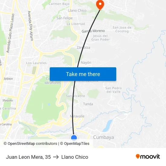 Juan Leon Mera, 35 to Llano Chico map