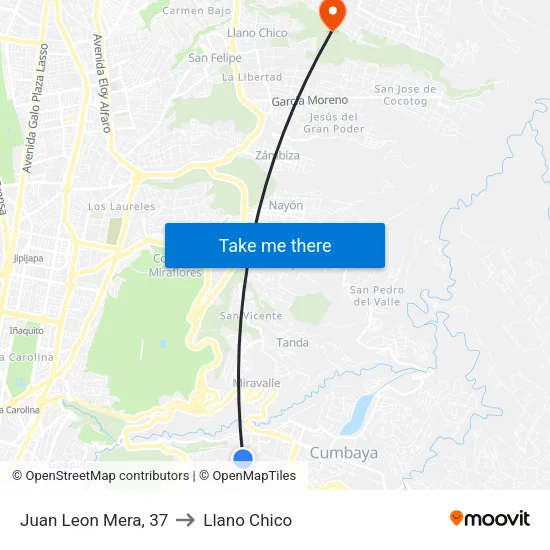 Juan Leon Mera, 37 to Llano Chico map