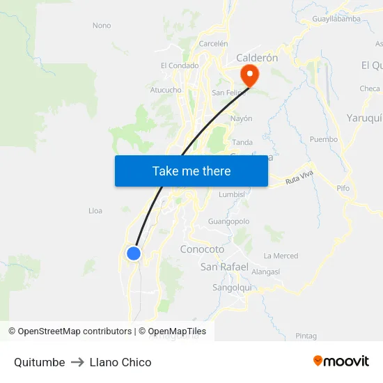 Quitumbe to Llano Chico map