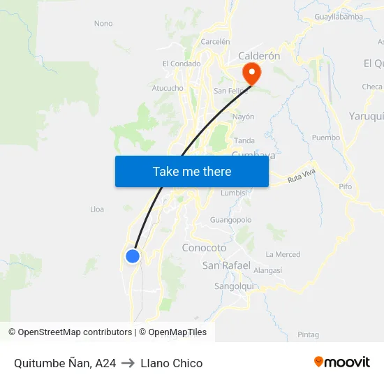Quitumbe Ñan, A24 to Llano Chico map