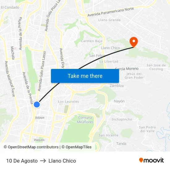 10 De Agosto to Llano Chico map