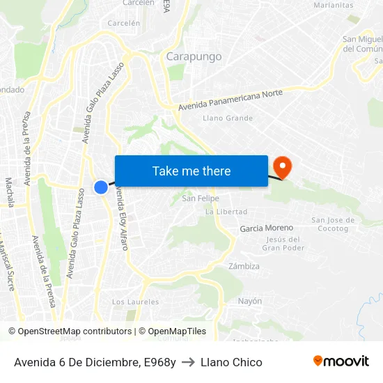 Avenida 6 De Diciembre, E968y to Llano Chico map