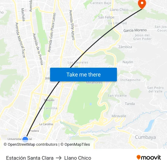 Estación Santa Clara to Llano Chico map